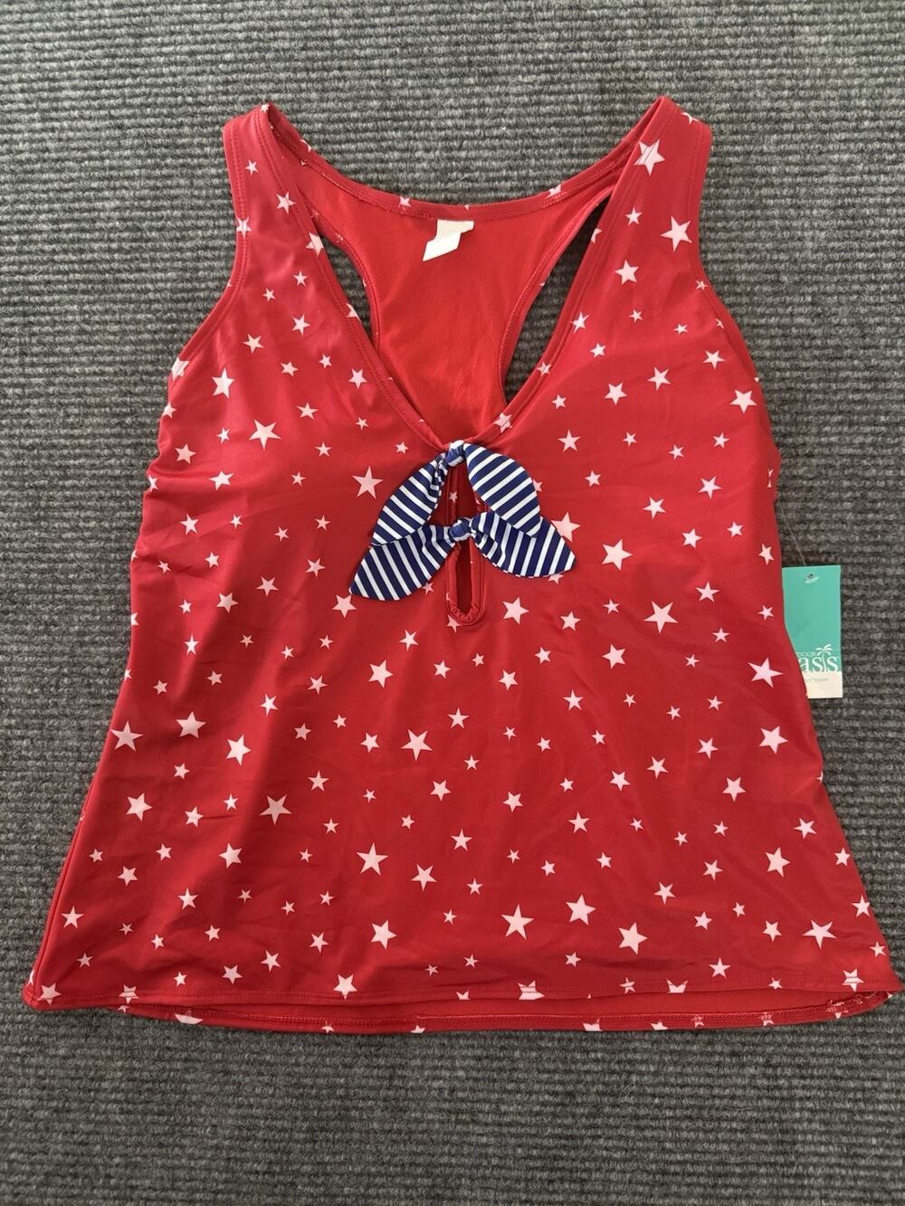 Oasis Red Star Print Tankini Swim Top Patriotic Racerback Sz 1X